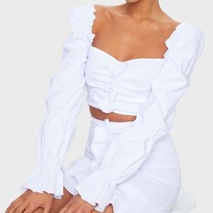Frill Ruched Long Sleeve Crop Top
